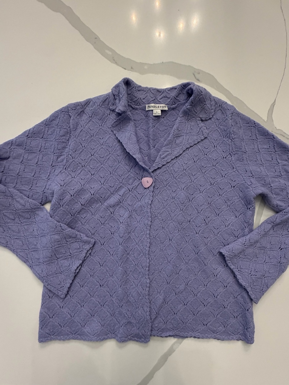 Pendleton Lilac Openwork Knit Cardigan with Heart Button
